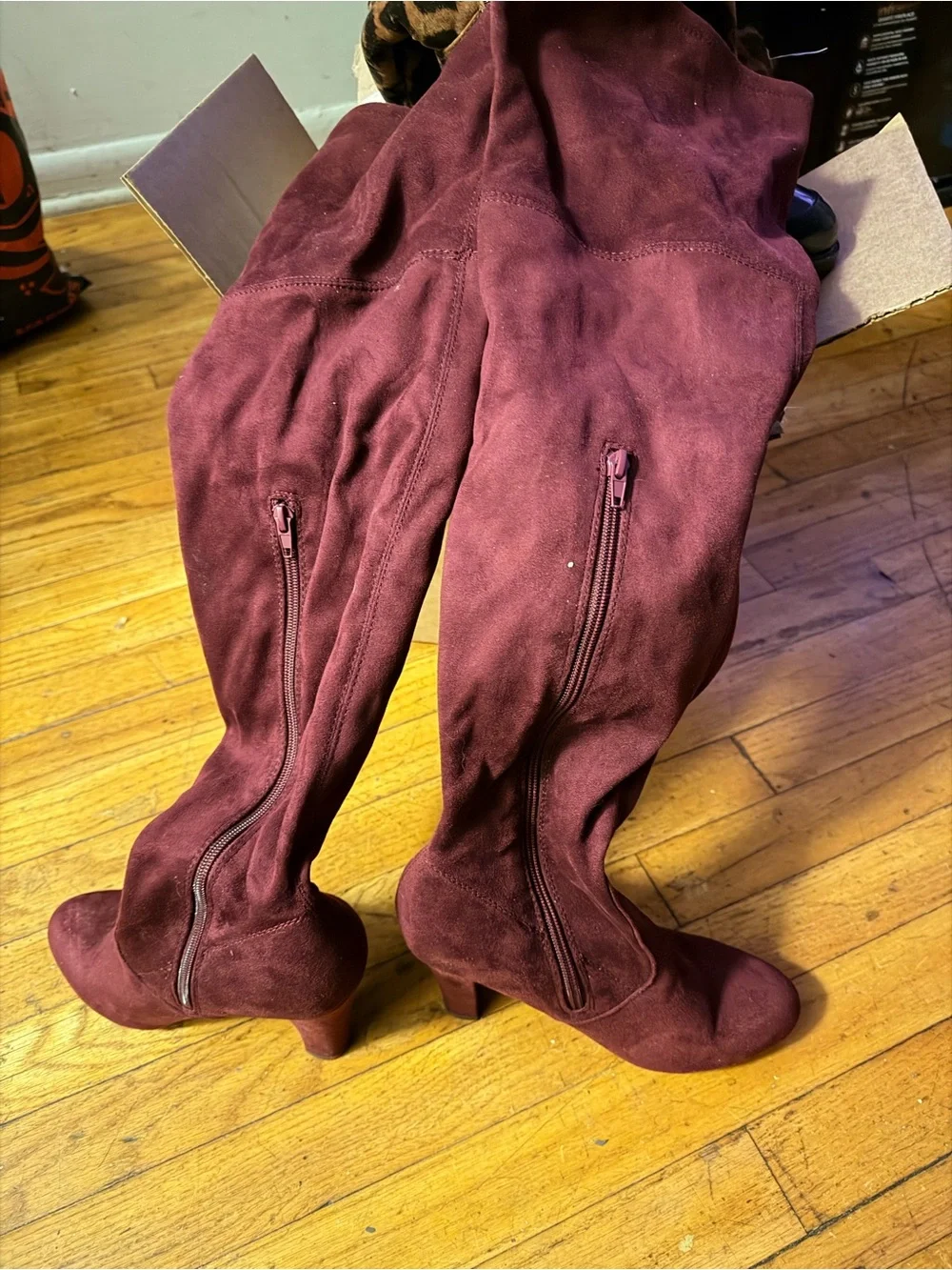 Charlotte Russe Over-the-Knee Suede Boots in Burgundy